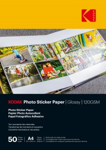 Papier fotograficzny samoprzylepny błyszczący Kodak 120 g/m2 / A4 / 21x29,7cm / 50 szt / 891671